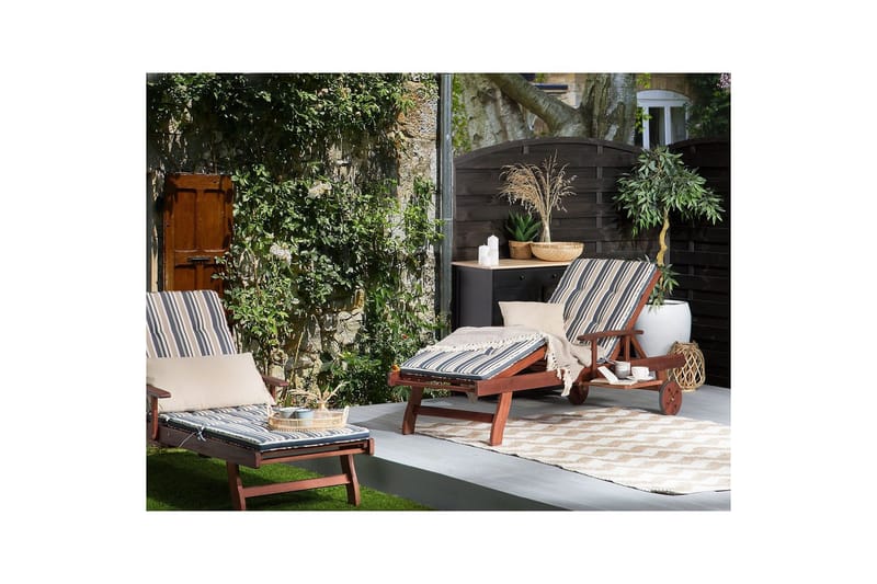 Solsäng Toscana - Mörk trä, blå, beige - Utemöbler - Utestol & trädgårdsstol - Solsäng & Solvagnar