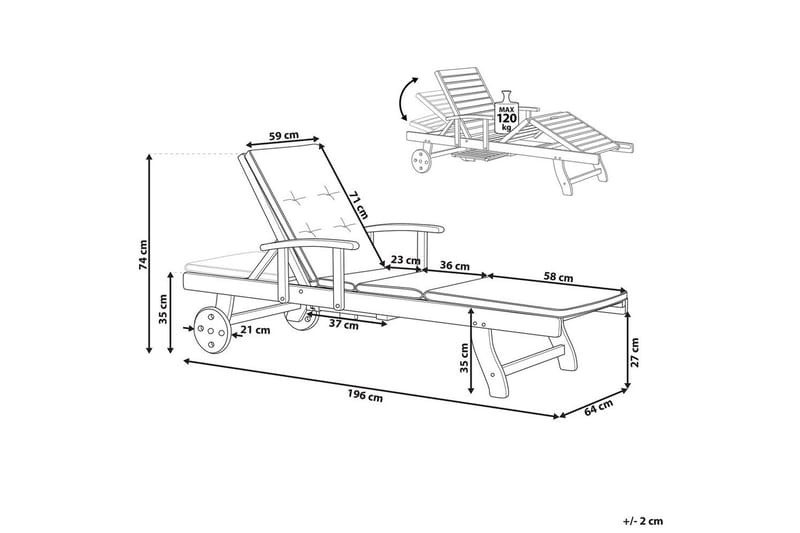 Solsäng Toscana - Mörk trä, blå, beige - Utemöbler - Utestol & trädgårdsstol - Solsäng & Solvagnar