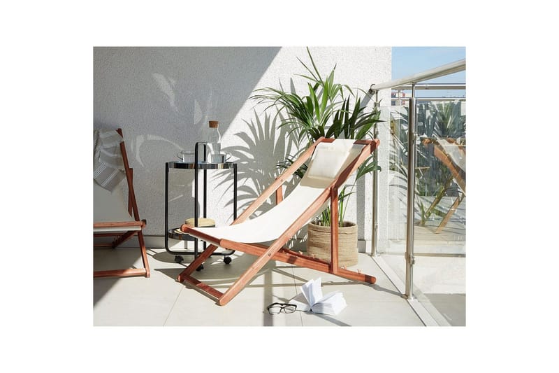 Solstol 2 ersättningstyger Avellino - Vit, mörkt trä, flerfärgad - Utemöbler - Utestol & trädgårdsstol - Solstolar