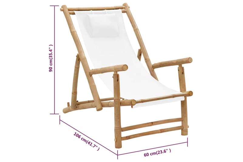 Solstol bambu och kanvas gräddvit - Vit - Solstolar