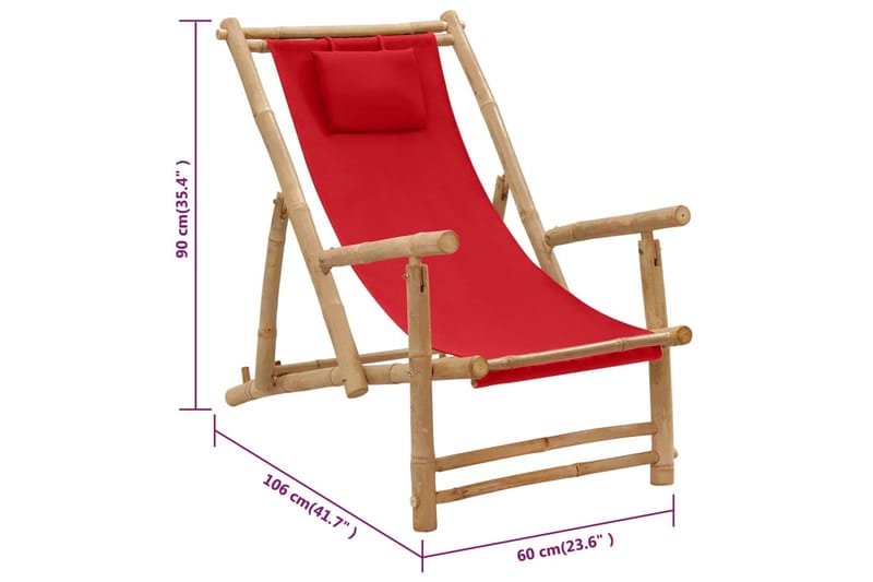 Solstol bambu och kanvas röd - Röd - Solstolar