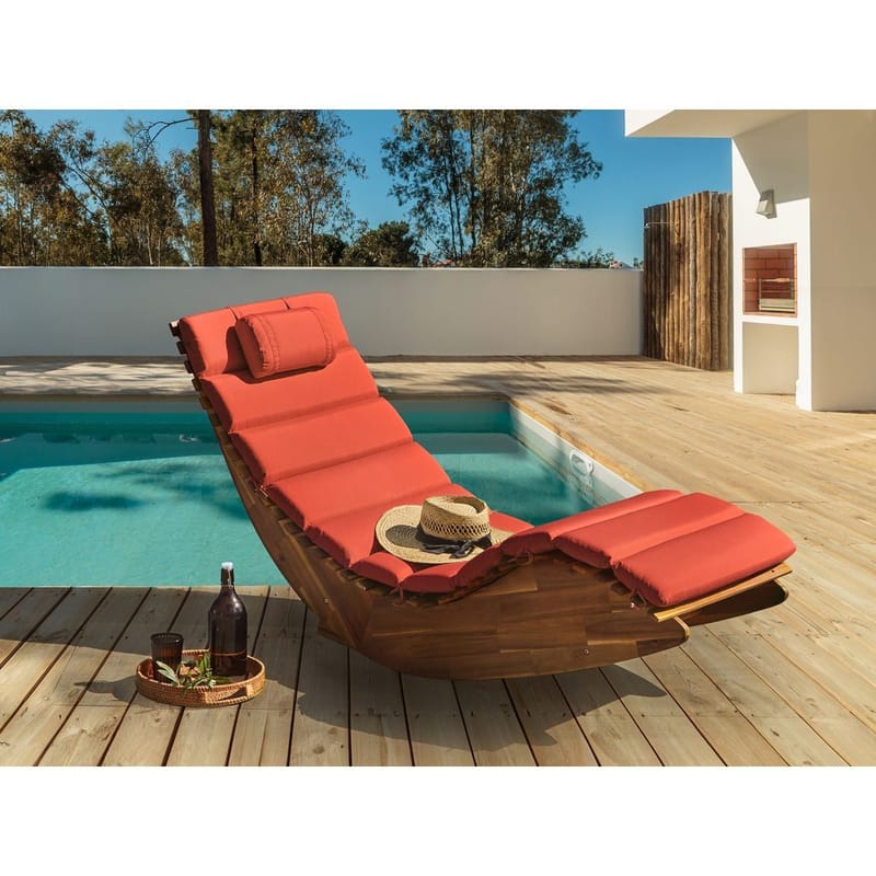 Solstol Brescia Premium - Ljus trä, röd - Utemöbler - Utestol & trädgårdsstol - Solstolar