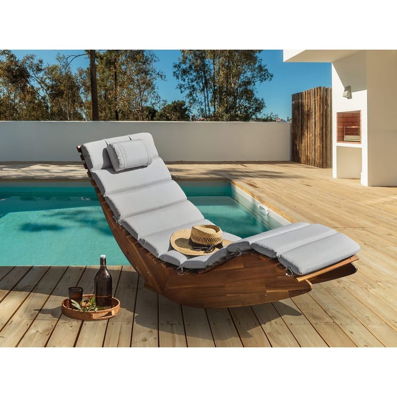 Solstol Brescia Premium - Ljus trä, Ljusgrå - Utemöbler - Utestol & trädgårdsstol - Solstolar