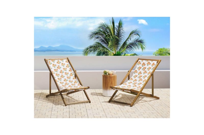 Solstol set om 2 Anzio - ljust trä/off-white apelsinmönster - Utemöbler - Utestol & trädgårdsstol - Solstolar