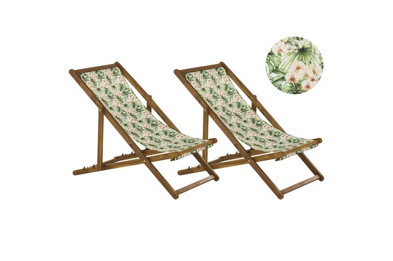 Solstol set om 2 Anzio - ljust trä/off-white blommigt mönster - Utemöbler - Utestol & trädgårdsstol - Solstolar