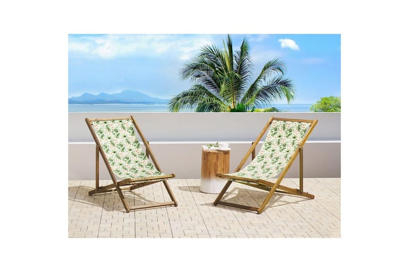 Solstol set om 2 Anzio - ljust trä/off-white blommigt mönster - Utemöbler - Utestol & trädgårdsstol - Solstolar
