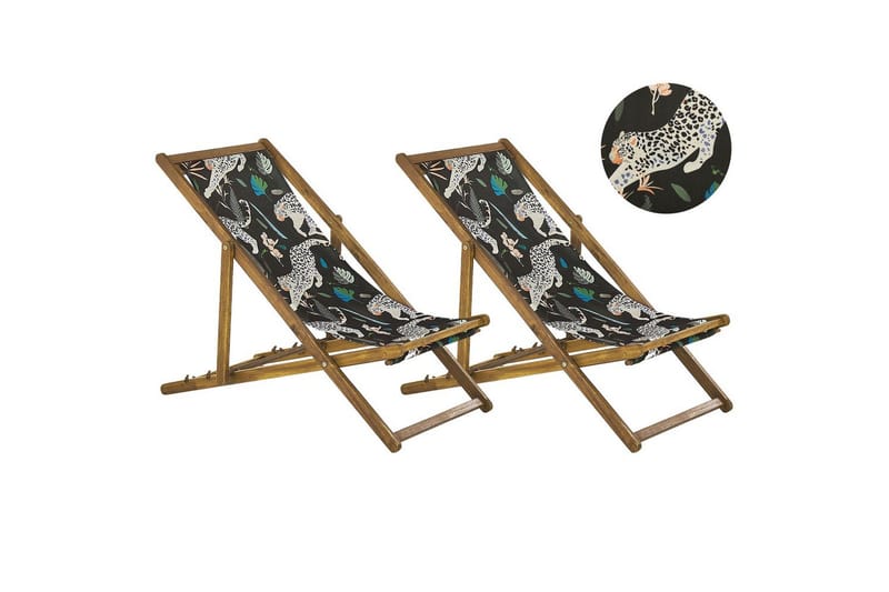 Solstol set om 2 Anzio, ljust trä/off-white djurmönster