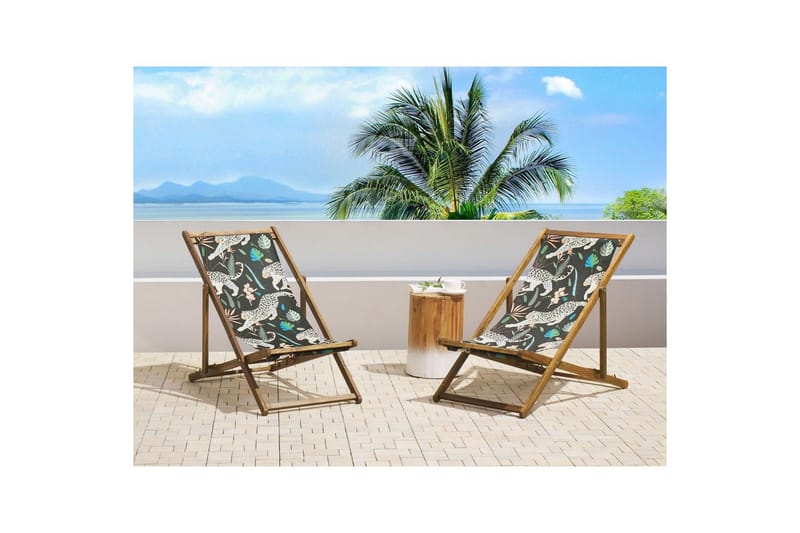 Solstol set om 2 Anzio - ljust trä/off-white djurmönster - Utemöbler - Utestol & trädgårdsstol - Solstolar