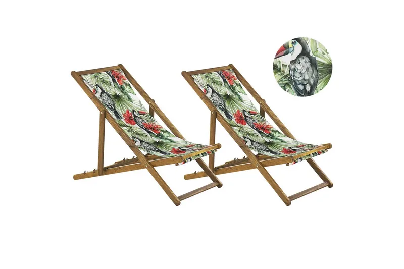 Solstol set om 2 Anzio, ljust trä/off-white tukanmönster