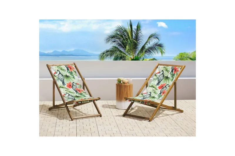 Solstol set om 2 Anzio - ljust trä/off-white tukanmönster - Utemöbler - Utestol & trädgårdsstol - Solstolar