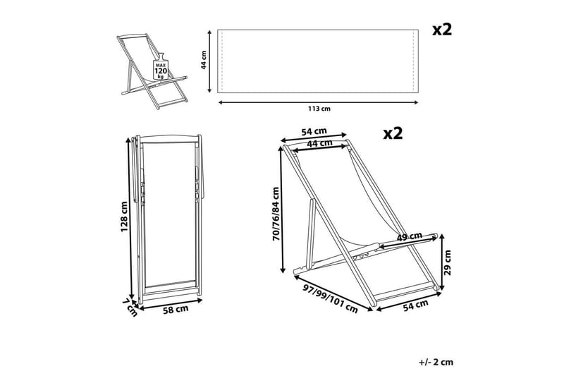 Solstol set om 2 Anzio - ljust trä/off-white tukanmönster - Utemöbler - Utestol & trädgårdsstol - Solstolar