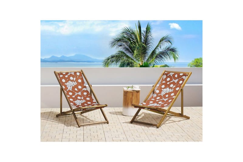 Solstol set om 2 Anzio - ljust trä/off-white vallmomönster - Utemöbler - Utestol & trädgårdsstol - Solstolar