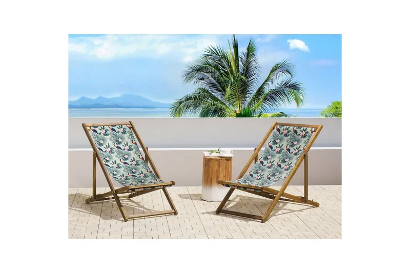 Solstol set om 2 Anzio - ljust trä/off-white pelikanmönster - Utemöbler - Utestol & trädgårdsstol - Solstolar