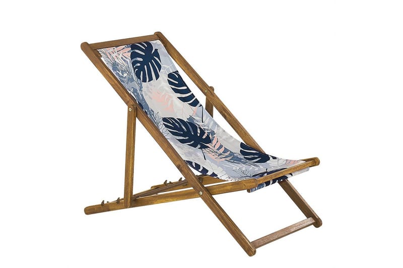 Solstol set om 2 Anzio - ljust trä/off-white/blå palmbladsmönster - Utemöbler - Utestol & trädgårdsstol - Solstolar
