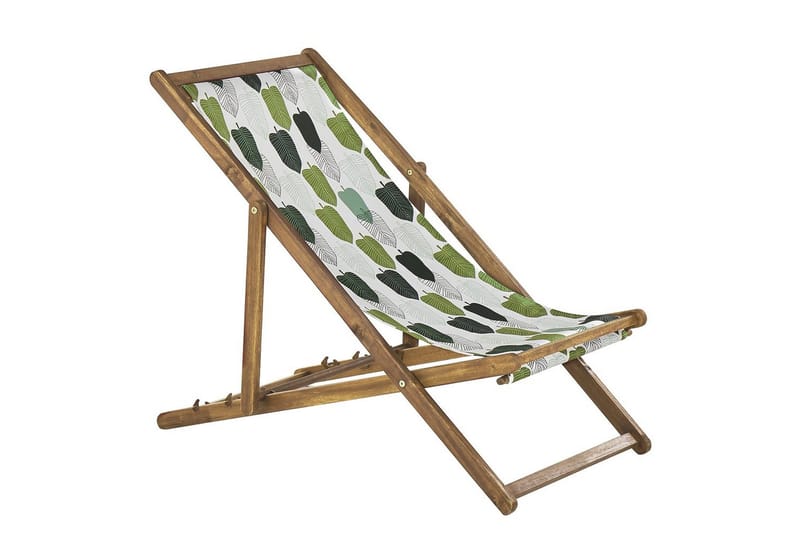 Solstol set om 2 Anzio - ljust trä/off-white/grön lövmönster - Utemöbler - Utestol & trädgårdsstol - Solstolar