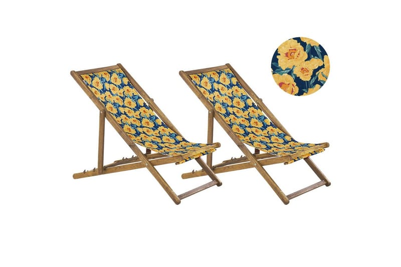 Solstol set om 2 Anzio, ljust trä/off-white/gul blommigt mönster