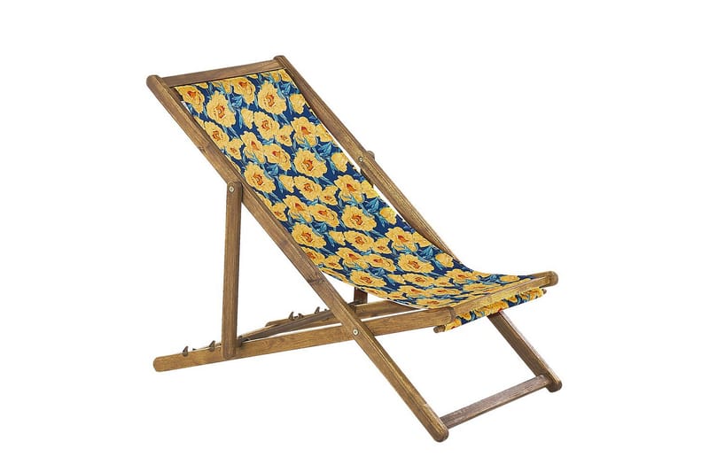 Solstol set om 2 Anzio - ljust trä/off-white/gul blommigt mönster - Utemöbler - Utestol & trädgårdsstol - Solstolar