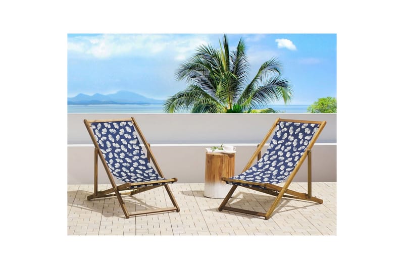 Solstol set om 2 Anzio - ljust trä/off-white/marinblå blommigt mönster - Utemöbler - Utestol & trädgårdsstol - Solstolar