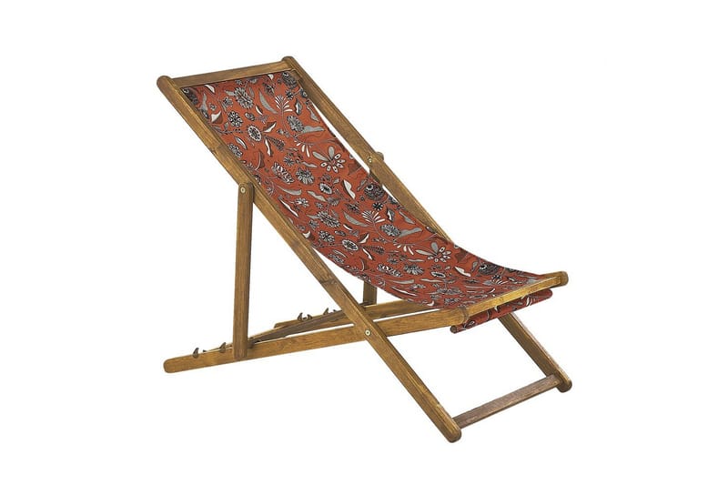 Solstol set om 2 Anzio - ljust trä/off-white/röd blommigt mönster - Utemöbler - Utestol & trädgårdsstol - Solstolar