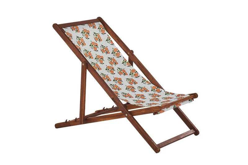 Solstol set om 2 Anzio - mörkt trä/off-white/ apelsinmönster - Utemöbler - Utestol & trädgårdsstol - Solstolar