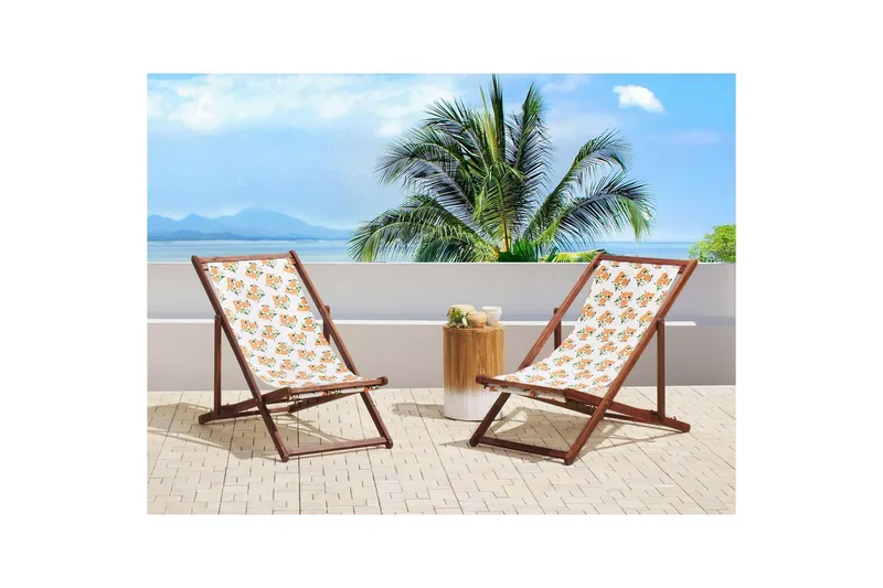 Solstol set om 2 Anzio - mörkt trä/off-white/ apelsinmönster - Utemöbler - Utestol & trädgårdsstol - Solstolar
