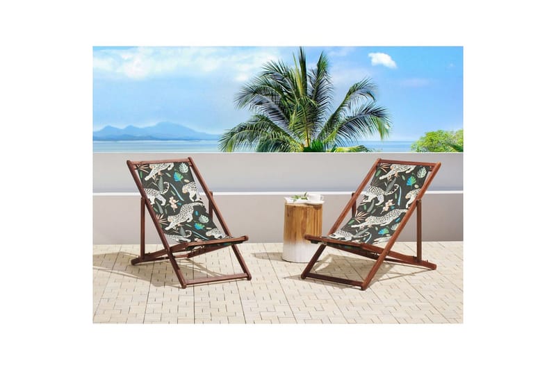 Solstol set om 2 Anzio - mörkt trä/off-white djurmönster - Utemöbler - Utestol & trädgårdsstol - Solstolar