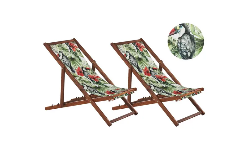 Solstol set om 2 Anzio, mörkt trä/off-white tukanmönster