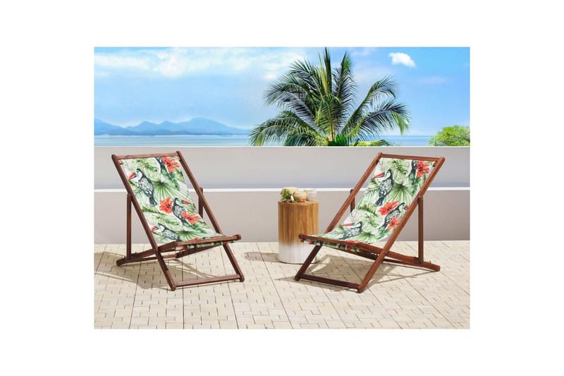 Solstol set om 2 Anzio - mörkt trä/off-white tukanmönster - Utemöbler - Utestol & trädgårdsstol - Solstolar