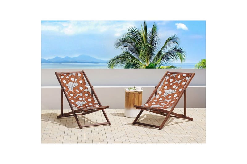 Solstol set om 2 Anzio - mörkt trä/off-white vallmomönster - Utemöbler - Utestol & trädgårdsstol - Solstolar