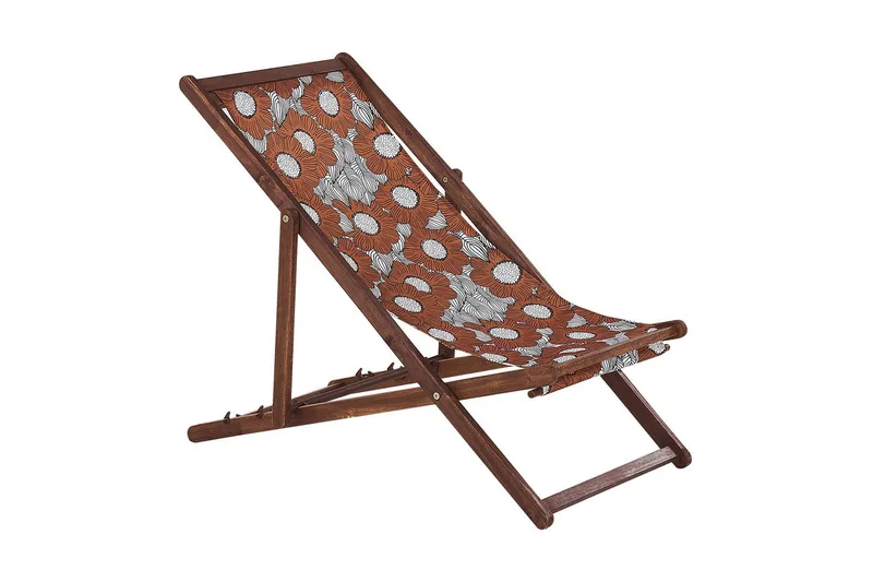 Solstol set om 2 Anzio - mörkt trä/off-white vallmomönster - Utemöbler - Utestol & trädgårdsstol - Solstolar