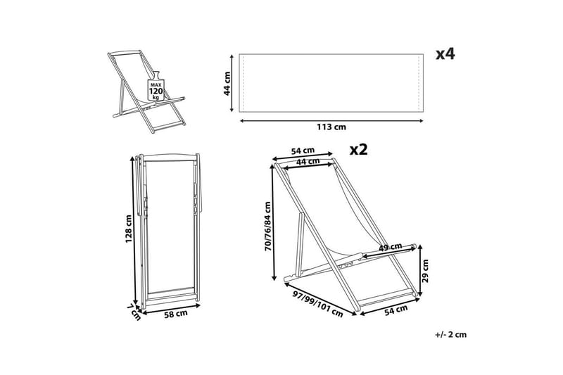 Solstol set om 2 Anzio - mörkt trä/off-white pelikanmönster - Utemöbler - Utestol & trädgårdsstol - Solstolar