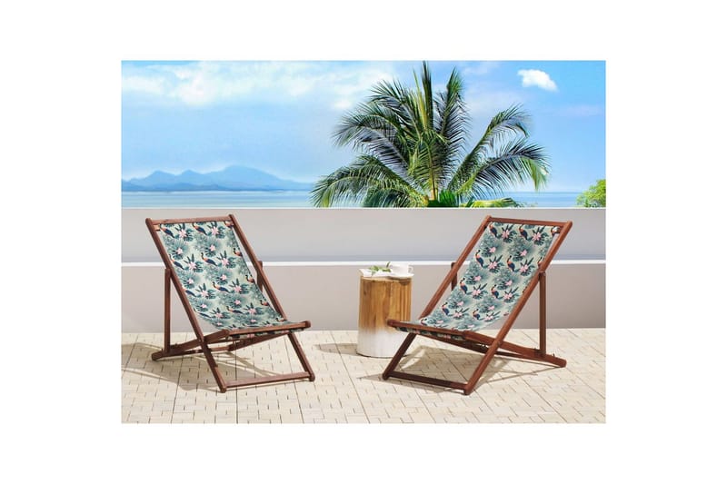 Solstol set om 2 Anzio - mörkt trä/off-white pelikanmönster - Utemöbler - Utestol & trädgårdsstol - Solstolar