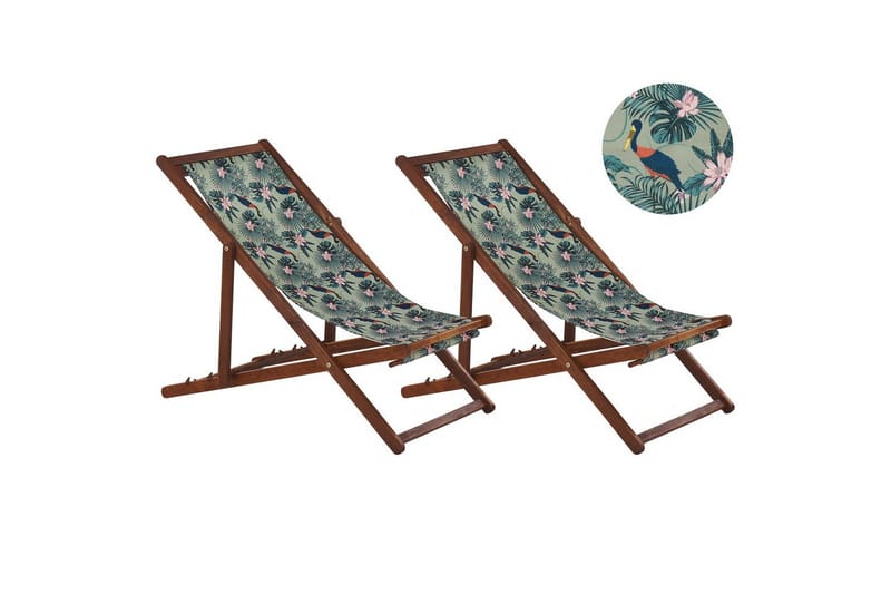 Solstol set om 2 Anzio - mörkt trä/off-white pelikanmönster - Utemöbler - Utestol & trädgårdsstol - Solstolar