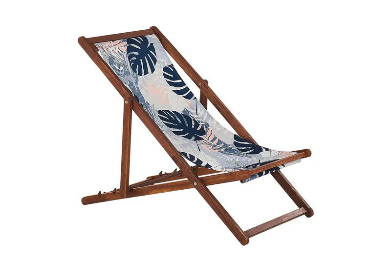 Solstol set om 2 Anzio - mörkt trä/off-white/blå palmbladsmönster - Utemöbler - Utestol & trädgårdsstol - Solstolar