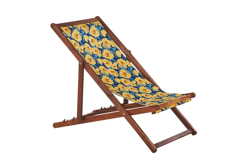 Solstol set om 2 Anzio - mörkt trä/off-white/guk blommigt mönster - Utemöbler - Utestol & trädgårdsstol - Solstolar