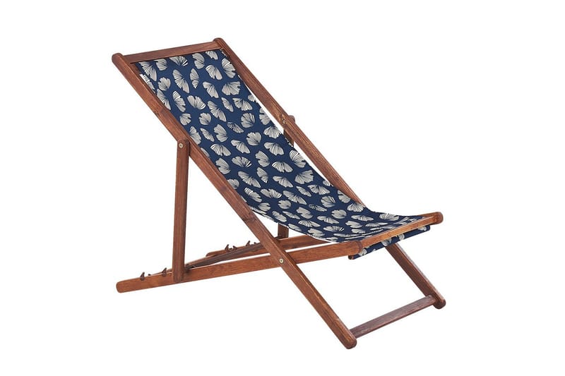 Solstol set om 2 Anzio - mörkt trä/off-white/marinblå blommigt mönster - Utemöbler - Utestol & trädgårdsstol - Solstolar
