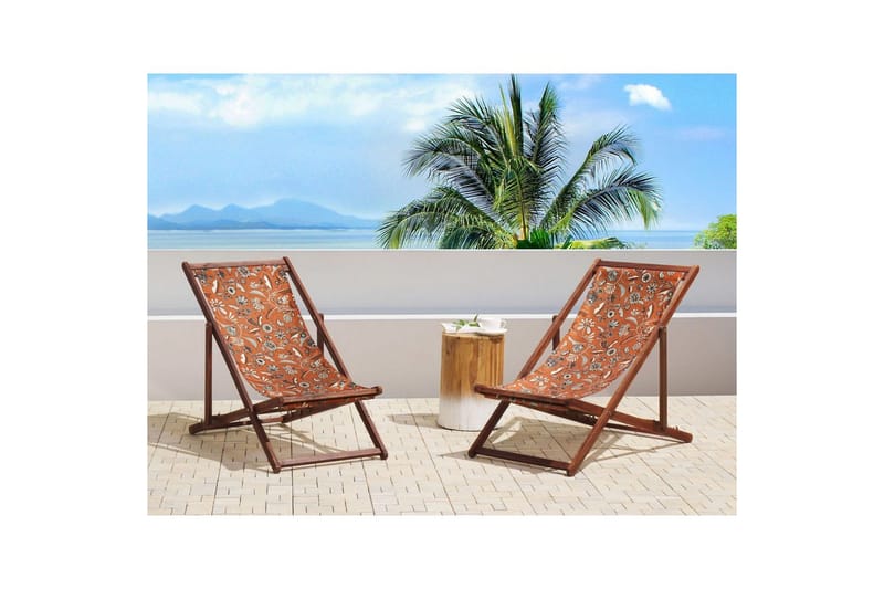 Solstol set om 2 Anzio - mörkt trä/off-white/röd blommigt mönster - Utemöbler - Utestol & trädgårdsstol - Solstolar