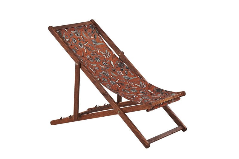 Solstol set om 2 Anzio - mörkt trä/off-white/röd blommigt mönster - Utemöbler - Utestol & trädgårdsstol - Solstolar