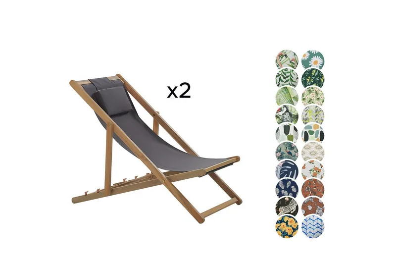 Solstol set om 2 Avellino - Grå, ljust trä, flerfärgad - Utemöbler - Utestol & trädgårdsstol - Solstolar