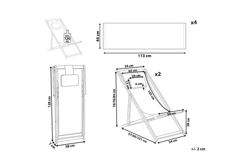 Solstol set om 2 Avellino - Grå, ljust trä, flerfärgad - Utemöbler - Utestol & trädgårdsstol - Solstolar