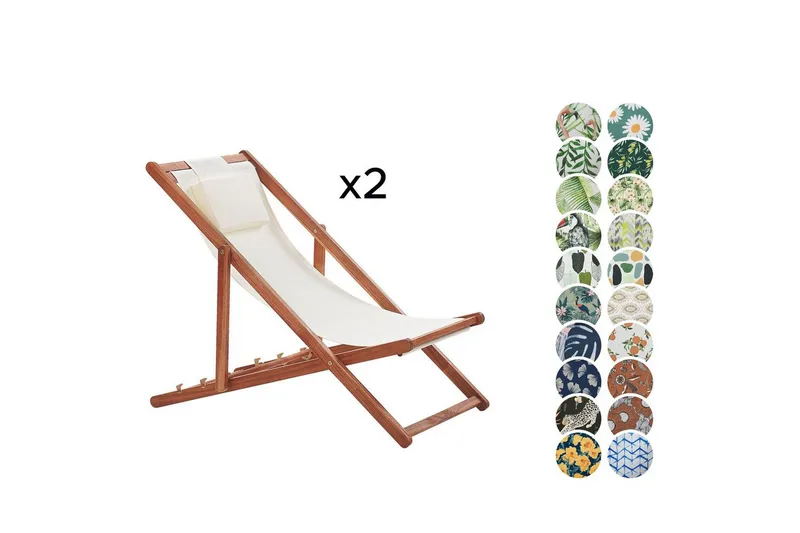 Solstol set om 2 Avellino - Vit, mörkt trä, flerfärgad - Utemöbler - Utestol & trädgårdsstol - Solstolar