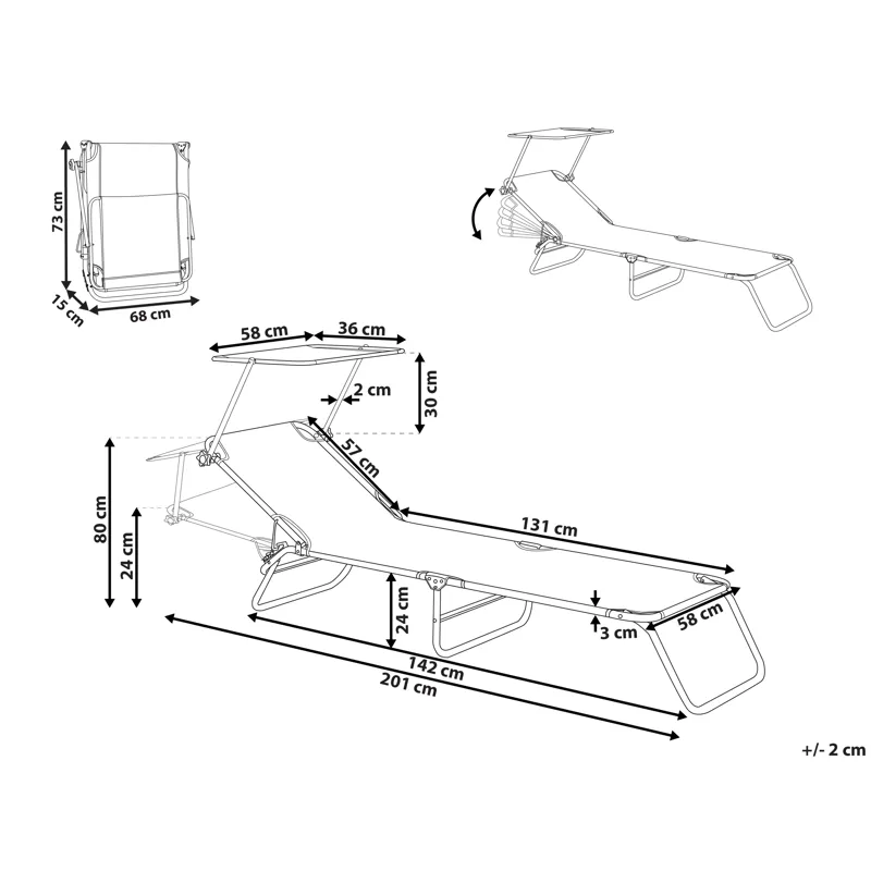 Solstol utomhus Foligno Stål - Svart/Silver - Utemöbler - Utestol & trädgårdsstol - Solsäng & Solvagnar