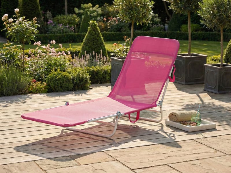 Solstol utomhus Kastoria Stål - Rosa/Vit - Utemöbler - Utestol & trädgårdsstol - Solsäng & Solvagnar