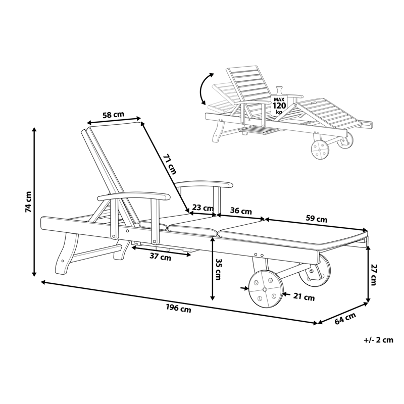 Solstol utomhus med Dyna Amantea Premium II Akaciaträ - Taupe - Utemöbler - Utestol & trädgårdsstol - Solsäng & Solvagnar