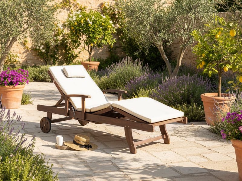 Solstol utomhus med Dyna Amantea Premium Akaciaträ - Brun/Ljusbeige - Utemöbler - Utestol & trädgårdsstol - Solsäng & Solvagnar