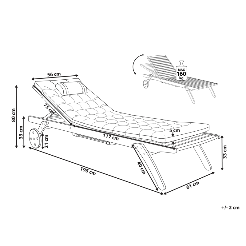 Solstol utomhus med Dyna Cesana Premium Akaciaträ - Brun/Grön - Utemöbler - Utestol & trädgårdsstol - Solsäng & Solvagnar