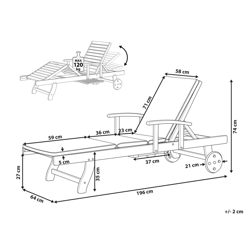 Solstol utomhus med Dyna Java Premium Akaciaträ - Brun/Ljusgrå - Utemöbler - Utestol & trädgårdsstol - Solsäng & Solvagnar