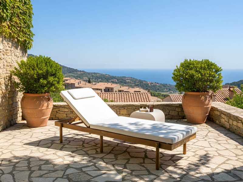 Solstol utomhus med Dyna Marcetelli Akaciaträ - Brun/Vit - Utemöbler - Utestol & trädgårdsstol - Solsäng & Solvagnar