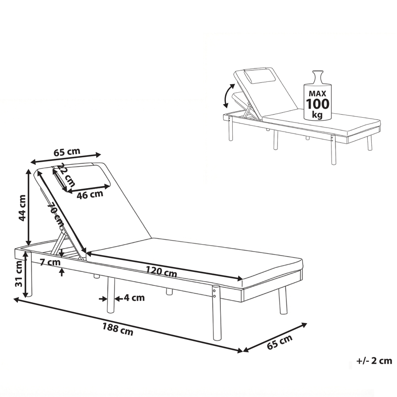 Solstol utomhus med Dyna Marcetelli Akaciaträ - Brun/Vit - Utemöbler - Utestol & trädgårdsstol - Solsäng & Solvagnar