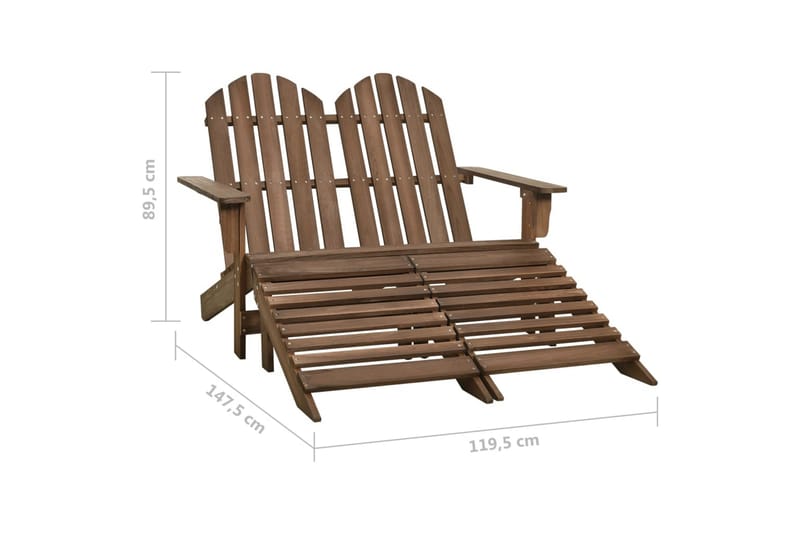 Adirondackstol med fotpall 2-sits brun granträ - Brun - Däckstol